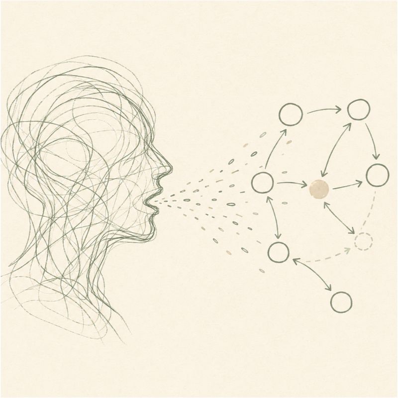 A sketched human profile emitting signals into a symbolic computation graph